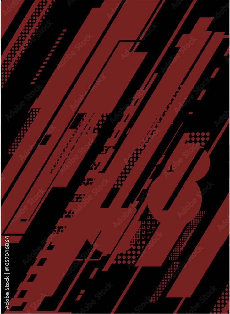 Aufkleber abstract red and black pattern with diagonal lines and dots.