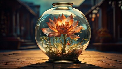 Time Passage: Explore how the glass flower has remained unchanged while everything outside changes with time.
