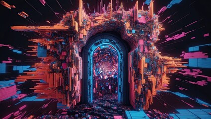 Obraz premium A glitchy, amorphous, and distorted door background