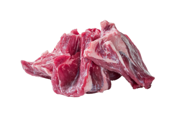 Raw meat cut pieces on a white isolated background, ideal for culinary illustrations and food preparation themes.