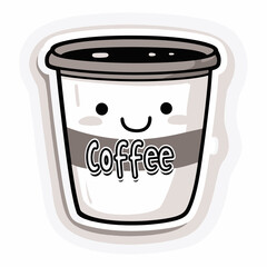 Coffee cup vector illustration. Coffee mug logo. Hot drink take away banner. Cafeteria beverage to go icon. Cafe symbol. Espresso, latte or cappuccino isolated sticker.
