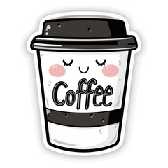 Coffee cup vector illustration. Coffee mug logo. Hot drink take away banner. Cafeteria beverage to go icon. Cafe symbol. Espresso, latte or cappuccino isolated sticker.