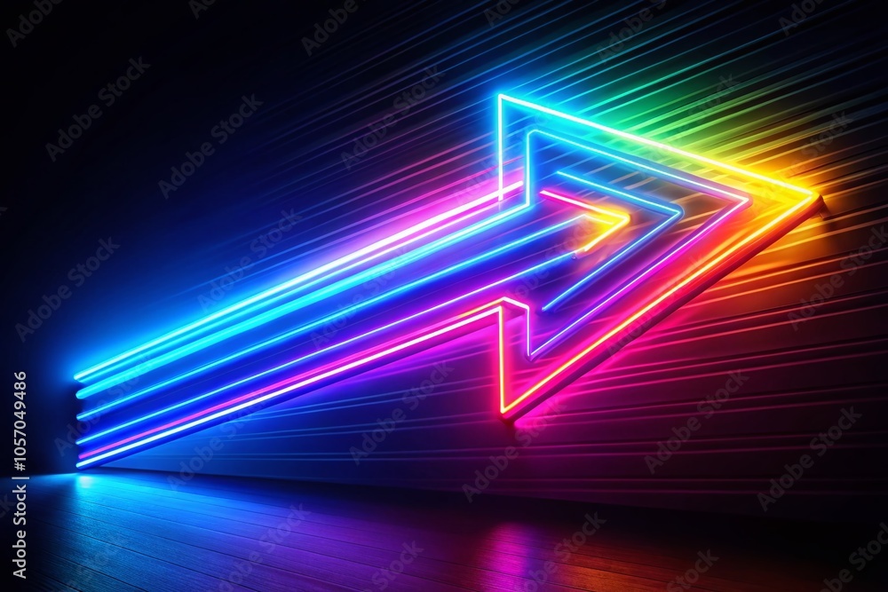 Poster dynamic neon arrow with motion blur effect for futuristic design and digital art