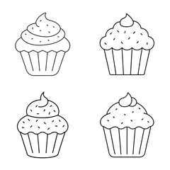 Cupcake set. Line style. Vector illustration.