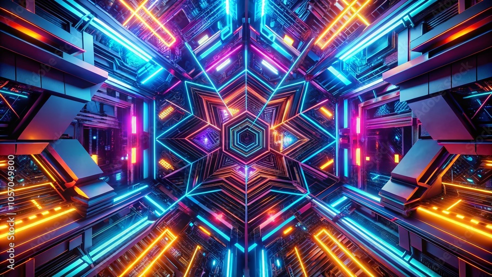 Poster dynamic technology wallpaper with neon patterns and high dynamic range effects