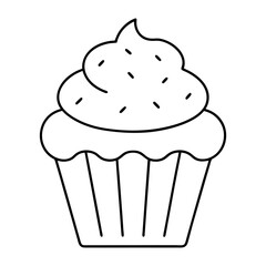 Cupcake vector illustration with hand drawn style. Black line cupcake vector illustration isolated on white background