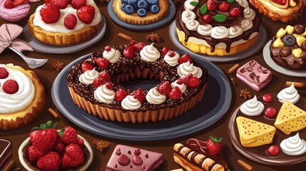 A colorful assortment of delicious desserts and pastries.