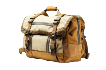 Stylish and functional messenger bag with a beige and brown design, ideal for daily use or travel, isolated on white background.