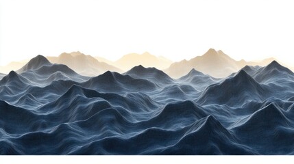 Obraz premium Unique wavy textures along mountain ridges, capturing the layered beauty of nature, isolated on white