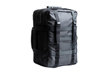 Naklejka premium Stylish black travel backpack with multiple compartments and sturdy straps, designed for optimal organization and comfort.