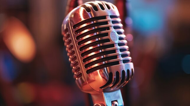 Classic microphone design exuding retro charm and sophistication  ,close-up