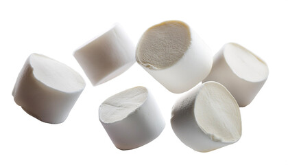 marshmallows floating or flying isolated white background