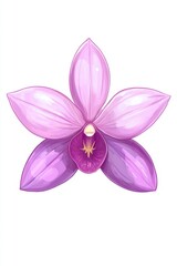 A vibrant illustration of a pink orchid flower with glossy petals and a striking central detail.