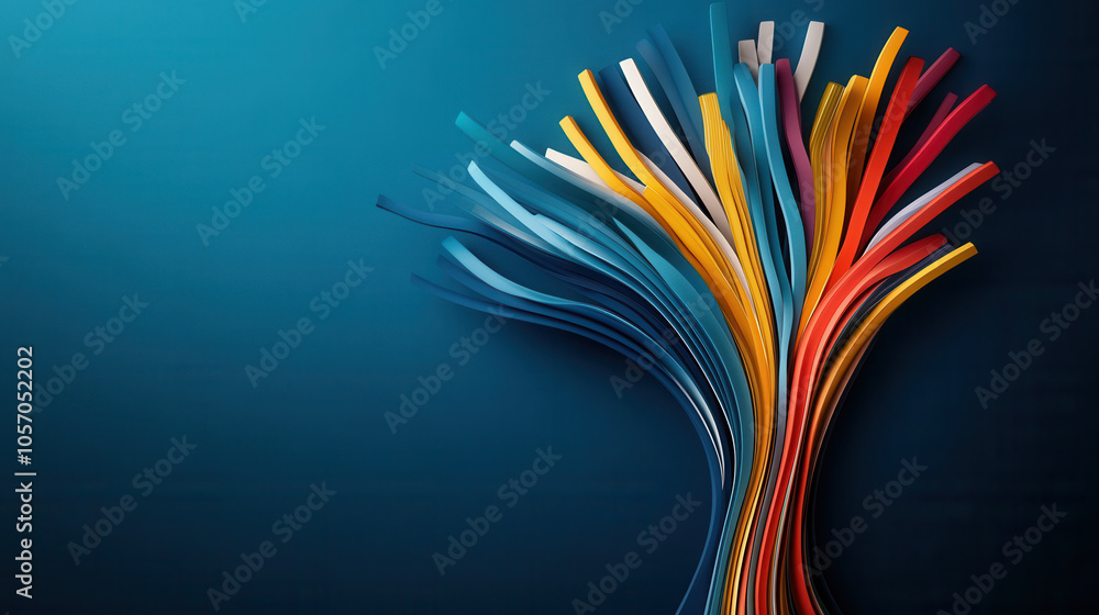 Poster colorful abstract tree design with vibrant branches on blue background, symbolizing growth and creat