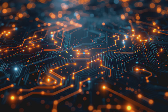 Futuristic circuit board layout Delicate crypto mining symbols Abstract digital landscape.