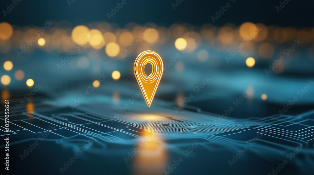 Poster interactive map with sonar effect, featuring glowing location pin. design showcases digital landscap