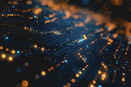 Futuristic circuit board layout Delicate crypto mining symbols Abstract digital landscape.