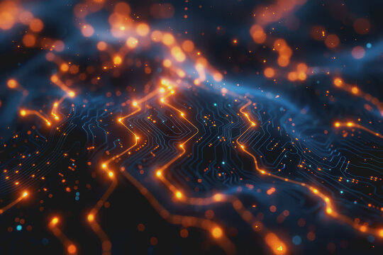 Futuristic circuit board layout Delicate crypto mining symbols Abstract digital landscape.