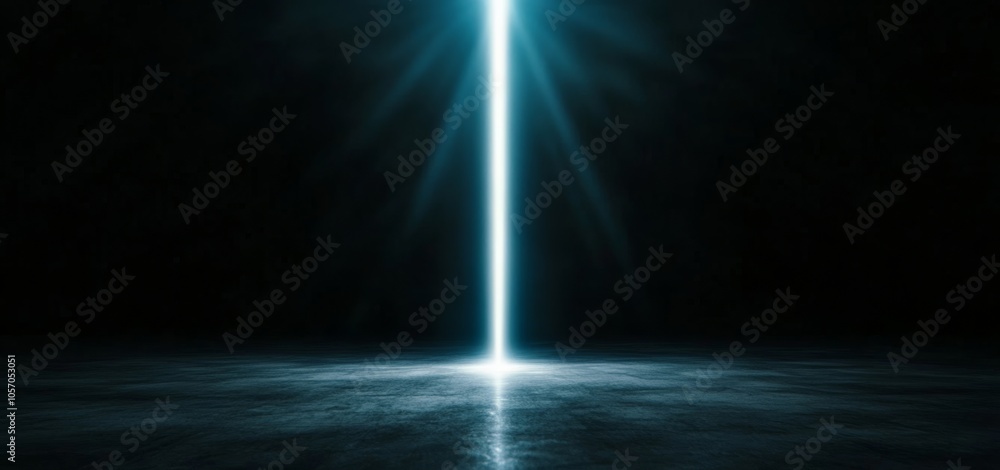 Aufkleber A single beam of blue light shines brightly against a dark background, creating an impactful visual effect that highlights the simplicity and beauty of light in space