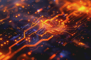 Fototapeta premium Futuristic circuit board layout Delicate crypto mining symbols Abstract digital landscape.