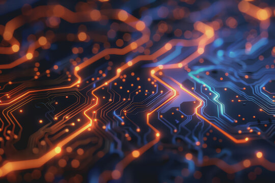 Futuristic circuit board layout Delicate crypto mining symbols Abstract digital landscape.