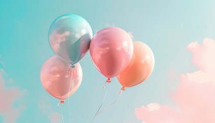 Pastel Balloons Floating Against a Dreamy Sky