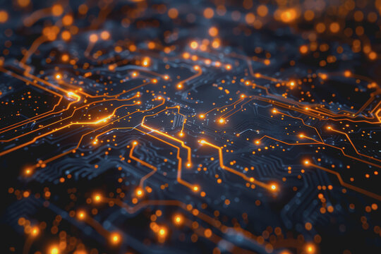 Futuristic circuit board layout Delicate crypto mining symbols Abstract digital landscape.