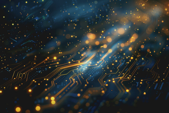 Futuristic circuit board layout Delicate crypto mining symbols Abstract digital landscape.