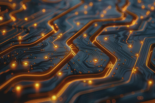 Futuristic circuit board layout Delicate crypto mining symbols Abstract digital landscape.