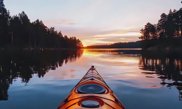 Serene sunset paddling experience on a peaceful lake