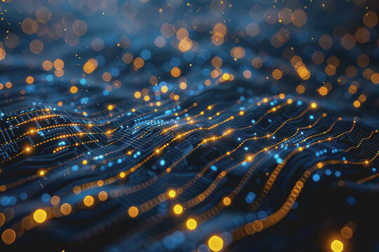 Futuristic circuit board layout Delicate crypto mining symbols Abstract digital landscape.
