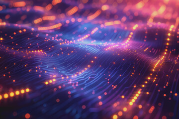 Fototapeta premium Futuristic circuit board layout Delicate crypto mining symbols Abstract digital landscape.