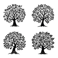 Obraz premium Tree set of icon isolated black on white background. Vector Illustration.