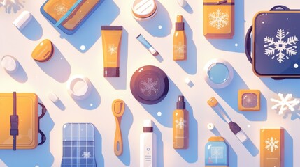 Illustrations about skincare and makeup cosmetics, bright colors, cute style, designed for design, advertising, and presentation.