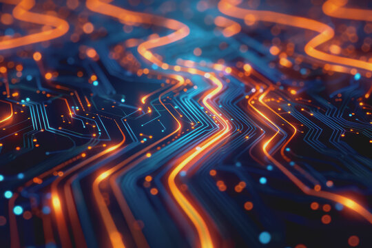Futuristic circuit board layout Delicate crypto mining symbols Abstract digital landscape.
