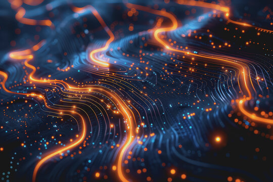 Futuristic circuit board layout Delicate crypto mining symbols Abstract digital landscape.