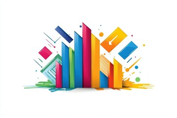 Colorful abstract bars and shapes representing growth and creativity on a white isolate background.