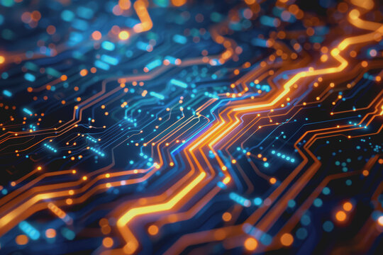 Futuristic circuit board layout Delicate crypto mining symbols Abstract digital landscape.