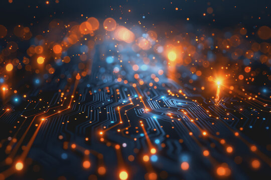 Futuristic circuit board layout Delicate crypto mining symbols Abstract digital landscape.