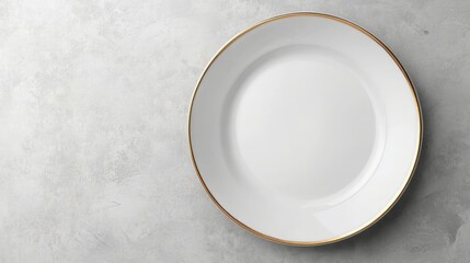 Elegant Empty White Ceramic Plate with Bold Gold Line 