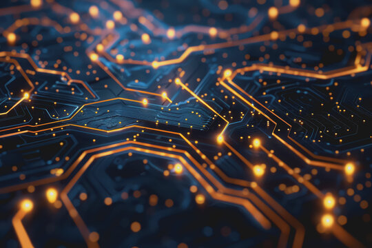 Futuristic circuit board layout Delicate crypto mining symbols Abstract digital landscape.