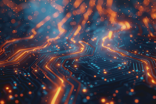 Futuristic circuit board layout Delicate crypto mining symbols Abstract digital landscape.