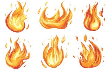 Vibrant collection of colorful flame graphics for creative projects, isolated on a white background.