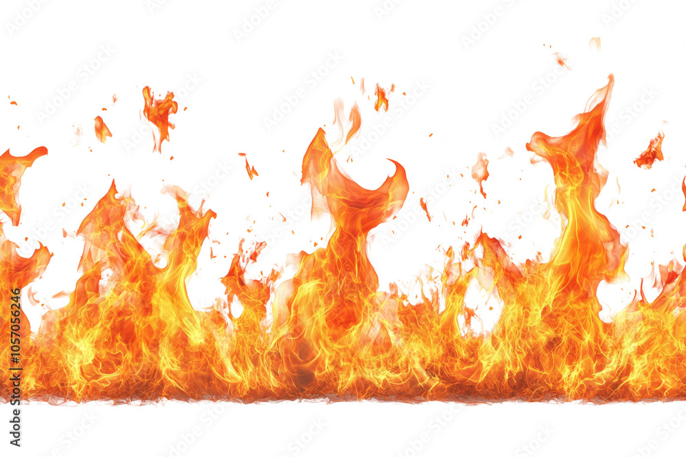 Poster vibrant flames dancing in a fiery display against a transparent background.