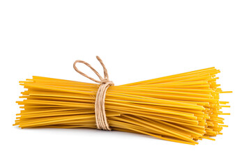 Uncooked Italian Spaghetti, pasta isolated on white background