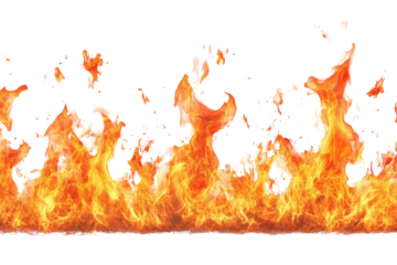 Vibrant flames dancing in a fiery display against a transparent background.