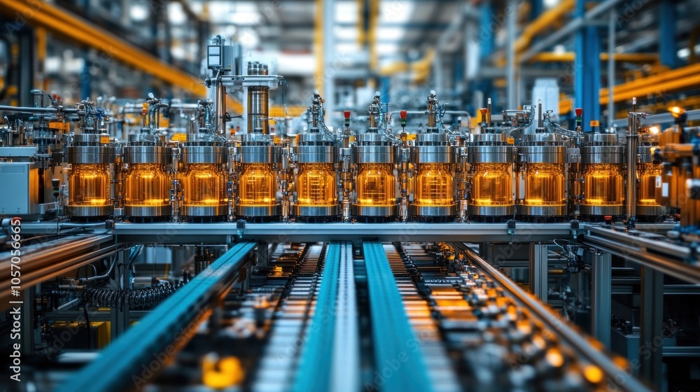 Poster team of workers assembling complex machinery in a factory, illustrating teamwork and precision in in