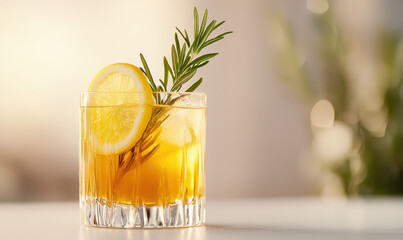 Refreshing Lemon and Herbal Cocktail in Elegant Glassware