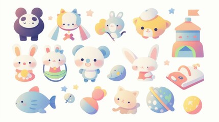 Baby-related illustrations, clip art, beautifully arranged, bright colors, cute style, designed for use in design, advertising and presentation.