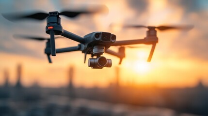 Drone used for inspecting hard-to-reach areas in a large industrial facility, showcasing the use of cutting-edge technology in modern manufacturing maintenance
